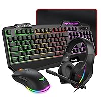 havit Gaming Keyboard Mouse Headset & Mouse Pad Kit, Rainbow LED Backlit Wired, Over Ear Headphone with Mic for PC Computer, Laptop and More