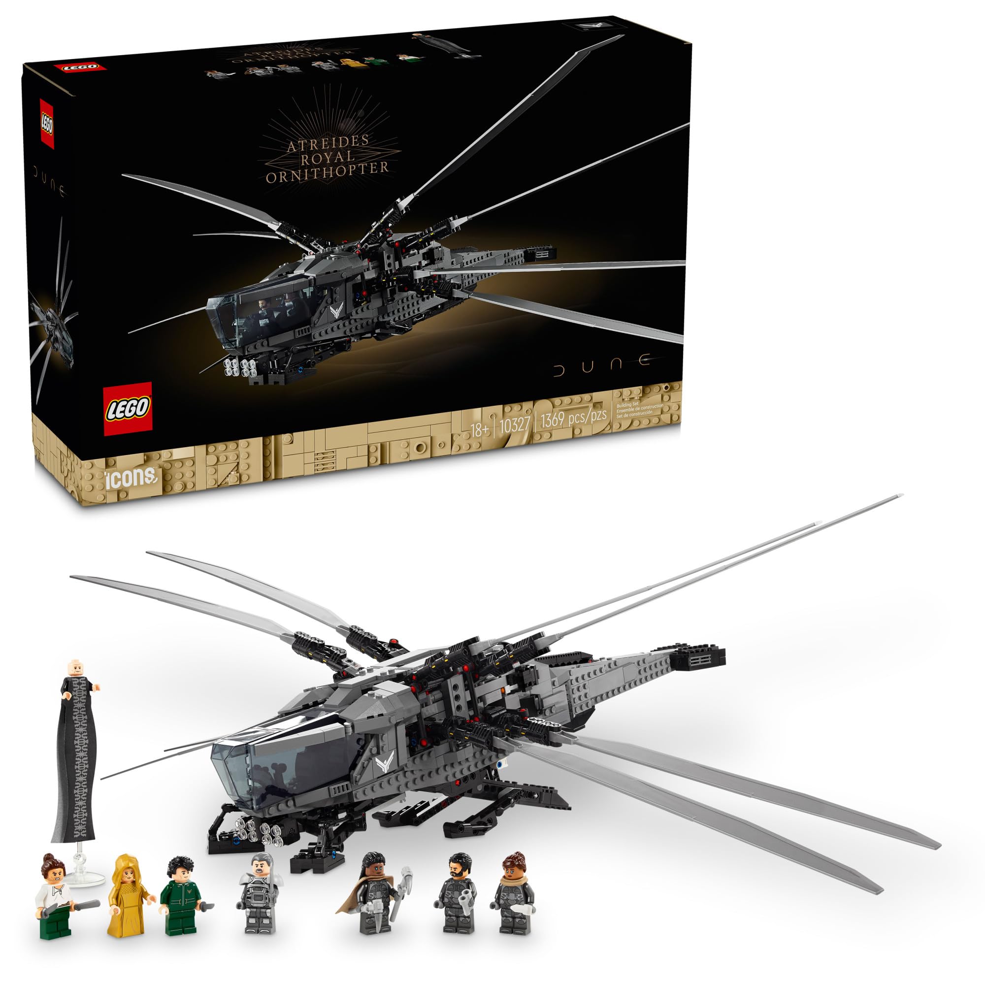 LEGO Icons Dune Atreides Royal Ornithopter 10327, Collectible Dune Inspired Model for Build and Display, Adult Gift Idea for Sci-Fi Movie Fans, 8 Dune Minifigures
