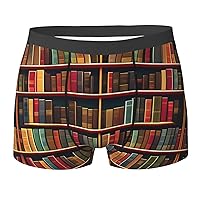 NEZIH Library Bookshelf Book Print Mens Boxer Briefs Funny Novelty Underwear Hilarious Gifts for Comfy Breathable