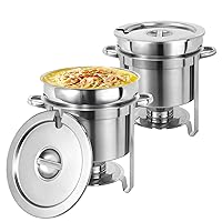 Soup Chafer 11QT Large Capacity Soup Chafer Sets of 2, Stainless Steel Round Soup Warmer w/Pot, Notched Lid & Fuel Holder, Catering Marmite for Party, Buffet, Event & Commercial Food Service