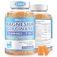 Sugar-Free Magnesium Glycinate Gummies 400mg with Magnesium L-Threonate 200mg, Magnesium Gummies for Women and Men with Ashwagandha, L-Theanine, GABA, Vitamin C, B6 (2-Pack)