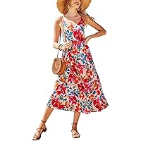 Newshows Women's 2024 Summer Casual Maxi Dress Beach Vacation Outfits Long Flowy Spaghetti Strap Sundress with Pockets