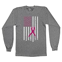 Threadrock Kids Pink Ribbon Breast Cancer Flag Youth Long Sleeve T-Shirt