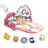 dearlomum Baby Play Mat Baby Gym,Funny Play Piano Tummy Time Baby Activity Mat with 5 Infant Sensory Baby Toys, Music and Lights Boy & Girl Gifts for Newborn Baby 0 to 3 6 9 12 Months (Pink)