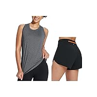 BALEAF Women's Workout Tops Racerback with Workout Shorts M