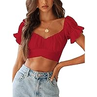 Women's Sexy Deep V Neck Crop Tops Halter Knit Ribbed Bow-Knot Front  Backless Cleavage Cropped Tank Top