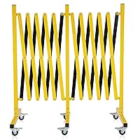 Industrial Expandable Barricade with Wheels 16.4 Feet Long Retractable Metal Traffic Gate Portable Security Barrier for Construction Site Elevator Outdoor Road Yellow Black