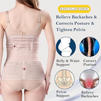 ChongErfei 3 in 1 Postpartum Support - Recovery Belly/waist/pelvis Belt Shapewear Slimming Girdle, Beige, L/One Size For Posture Correction