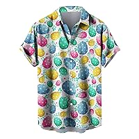 Men's Easter Shirts Bunny Egg Hunt Print Hawaiian Shirt Casual Short Sleeve Lapel Button Down Summer Beach Shirts
