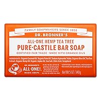 Pure-Castile Bar Soap (Tea Tree, 5 ounce) - Made with Organic Oils, For Face, Body, Hair and Dandruff, Gentle on Acne-Prone Skin, Biodegradable, Vegan, Non-GMO
