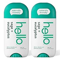 hello White Sage + Eucalyptus Deodorant With Shea Butter for Women + Men, Aluminum Free, Baking Soda Free, Parabens Free, 24 Hour Odor Protection, 2.6 Ounce, 2 Pack