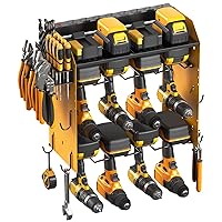 CCCEI Modular Power Tool Organizer Wall Mount Charging Station, Yellow 8 Cord-less Drills Gun Holder with Power Strip, Garage Shop Drill Battery Tools Shelf, Utility Rack with Hooks, Side Storage.