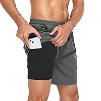 American Trends Mens Swimming Trunks Quick Dry Compression Liner Swim Shorts Mens Bathing Suit with Pockets Grey L