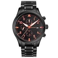 WhatsWatch Waterproof Sports Military Automatic Black Stainless Steel Strap Wrist Watch Mens with Day Date -309