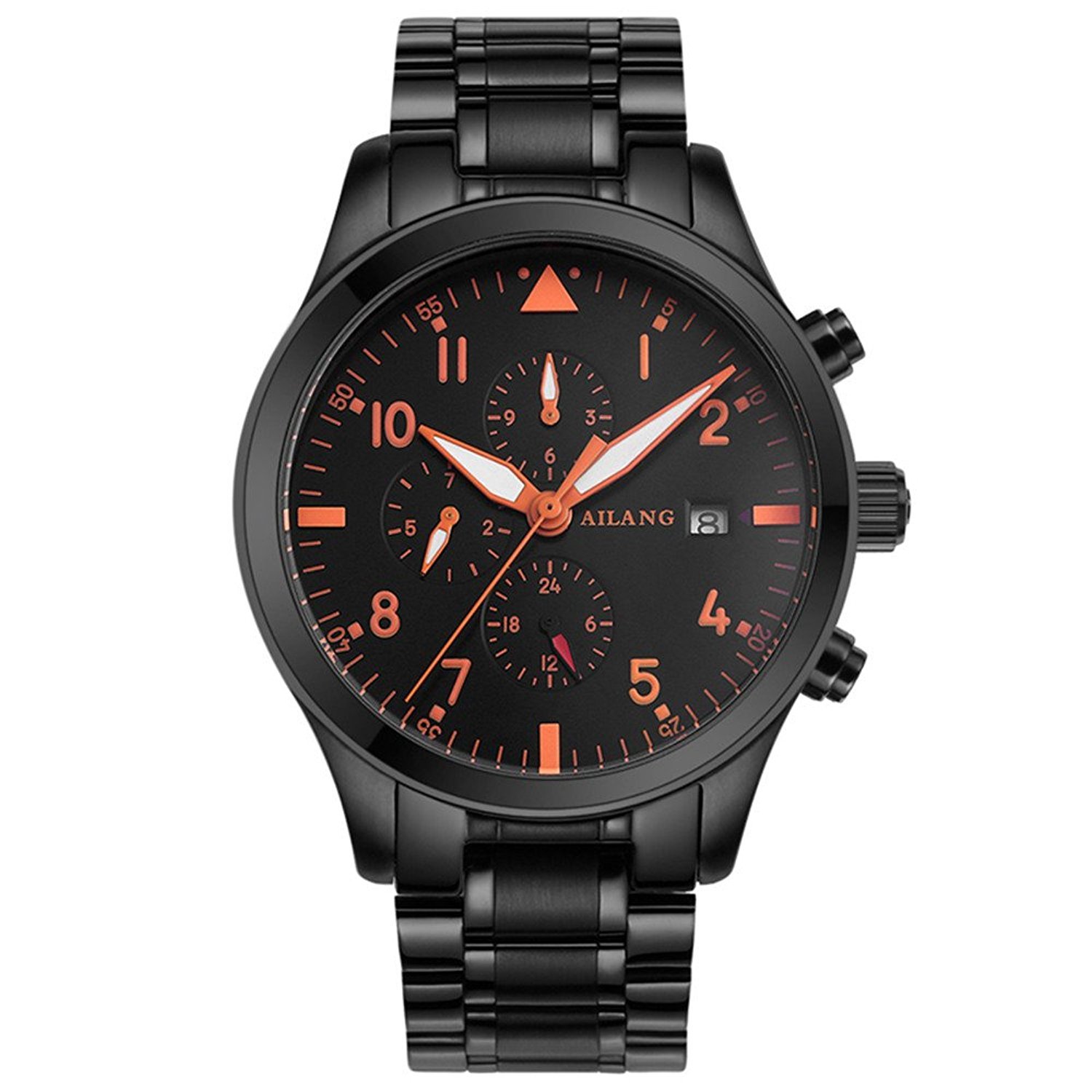 Ailang WhatsWatch Waterproof Sports Military Automatic Black Stainless Steel Strap Wrist Watch Mens with Day Date -309