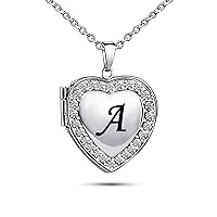 KunBead Jewelry Love Heart Photo Picture Locket Necklace Name Letter Initial Alphabet Pendant Necklace for Women Girls