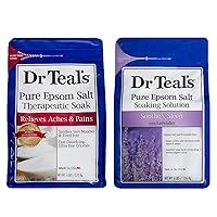 Dr. Teal's Pain Relief Variety Gift Set - Unscented Therapeutic Soak & Soothe and Sleep Lavender Soak (2 Pack, 9lb Total) - Pure Epsom Salt & Essential Oils Relax Sore Muscles & Promote Better Sleep