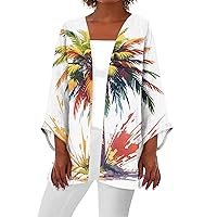 Wide Sleeve Lounge Oversized Kimono Womans Summer Swim Cozy Floral Cardigan for Women Collarless Stretch