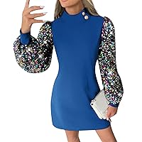 Sequin Sparkly Dress for Women Trendy Long Sleeve Sexy Mini Dress Formal Bodycon Glitter Elegant Ruched Short Dress