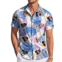 Custom Hawaiian Shirt Customized Faces,Personalized Tropical Flora Unisex Aloha Shirt Photo Button Down Short Sleeve