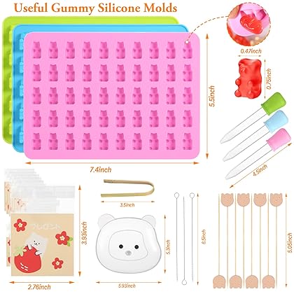 Gummy Candy Molds Silicone Gummy Bear Mold - Silicone Gummy Molds for Candy Gummy Jelly - Bear Candy Mold Nonstick Food Grade 3 Packs 150 Cavities with 48 Accessories Cute Mini Silicone Molds YLhao