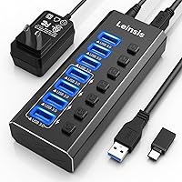 Anker 7-Port USB 3.0 Data Hub with 36W Power Adapter and BC 1.2  Charging Port for iPhone 7/6s Plus, iPad Air 2, Galaxy S Series, Note  Series, Mac, PC, USB Flash