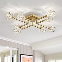 XINGQI Modern Ceiling Light 8 Lights Industry Semi Flush Mount Ceiling Light Fixture, Antique Gold Sputnik Chandeliers Mid Century for Bedroom, Dining Room, Farmhouse Kitchen, Office
