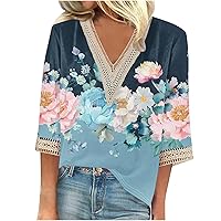 Summer Tops for Women 2024 Plus Size V Neck Hawaiian Shirts Loose Fit Tunic Tshirts Dressy Casual Basic Tee Blouse