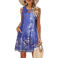 SimpleFun Summer Dresses for Women 2024 Beach Floral Tshirt Sundresses Casual Boho Dress with Pockets