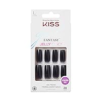 Gel Fantasy Press On Nails, Nail glue included, 'Jelly Gelée', Black, Long Size, Square Shape, Includes 28 Nails, 2g glue, 1 Manicure Stick, 1 Mini File