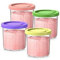 Containers Replacement for Ninja Creami Pints and Lids - 4 Pack, 16oz Cups Compatible with NC301 NC300 NC299AMZ NC290 Series Ice Cream Maker - Airtight Anti-slip BPA-Free Dishwasher Safe