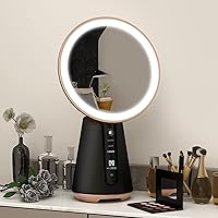 NeuType Round Mirror, Circle Mirror for Makeup, Vanity Mirror with Lights, Lighted Makeup Mirror with Magnification 10X，180°Rotation, 3 Color Lighting Modes, Black Circle Mirror for Bathroom
