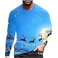 Santa Xmas Long Sleeve Shirts for Men Plus Size Ugly Christmas Tree Muscle Tops Printed Workout Sports Party Tee Top