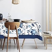 Blue and White Porcelain Waterproof Fabric Tablecloth,Rectangle Watercolor Wrinkle Oil-Proof Resistant Table Cover for Dining Table, Buffet Parties and Campin,(60