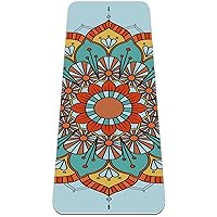 Blue Boho Mandala Flower Pattern Extra Thick Yoga Mat - Eco Friendly Non-Slip Exercise & Fitness Mat Workout Mat for All Type of Yoga, Pilates and Floor Exercises 72x24in