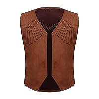 Kids Boys Western Cowboy Cowgirl Outerwear Vest Suede Leather Fringed Hem Jacket for Halloween Cospaly Party Costume