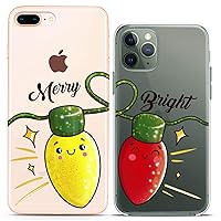Matching Couple Cases Compatible for iPhone 15 14 13 12 11 Pro Max Mini Xs 6s 8 Plus 7 Xr 10 SE 5 Cartoon Clear Cover Cute Flexible Christmas Lights Print Design Slim fit Merry Bright Garland