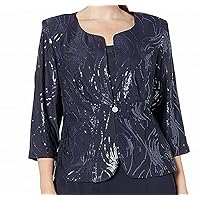 Alex Evenings Women's Size Tea Length Button-Front Jacket Dress, Navy, 24 Plus