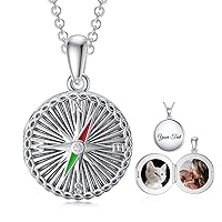 Compass Locket Necklace That Holds 2 Pictures Sterling Silver Graduation Gifts Round Shape Nautical Photo Lockets Pendant for Naval Students