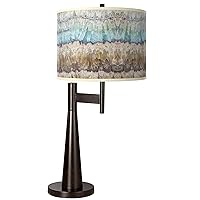 Marble Jewel Modern Offset Arm Novo Table Lamp with Print Shade