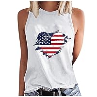 Love Heart USA Flag Tank Tops Women 4th of July Sleeveless Shirts Summer Casual Crewneck Patriotic Tanks Blouses
