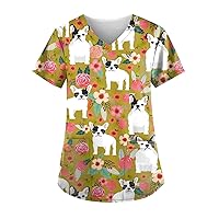 Women's Nursing Working Tops Plus Sized Butterfly Print V Neck Scrub Shirts with Pocket Fashion Lightweight Top