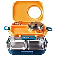 Stainless Steel Lunch Bento Boxes 3 Compartment Food Container BPA Free Leak-proof with Separate Soup Bowl Applicable over 3 years old
