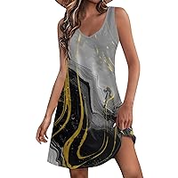 Women Sundresses Casual Floral Dress for Women 2024 Summer Vintage Casual Trendy Beach Slim Fit with Sleeveless V Neck Tank Dresses Dark Gray X-Large