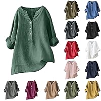 Oversized Linen Shirts for Women Plus Size 3/4 Length Sleeve Tops Casual Loose Fit Round Neck Tees 2024 Summer Fashion Blouse