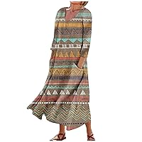 Dresses for Women 2024 Printed 3/4 Sleeve Dress with Pocket Trendy Casual Beach Dress Vacation Lightweight Sun Dress