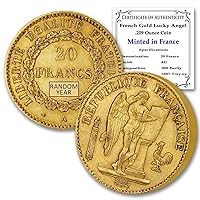 1878-1898 (Random Year) FR French Gold Lucky Angel Coin About Uncirculated with Certificate of Authenticity 20 Francs AU