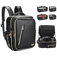 Travel Makeup Backpack Organizer with 4 Clear Removable Bags, Large Makeup Bag with Multiple Storage Compartments, Professional Train Case with Adjustable High Dividers