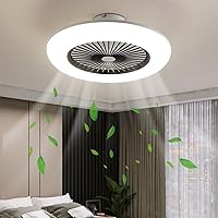 22” Bladeless Ceiling Fan, Low Profile Ceiling Fan with Light, Ceiling Fans with Lights and Remote, Enclosed Ceiling Fan, 6-Level Wind Speed, 3-Color Dimmable Light, Reversible Blades, Black