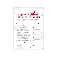 Airplane Baby Shower Guess the Price Game - 25 Pack, Fun Guessing Activity Cards, Easy Play for Guests, Vibrant Red & Blue, Perfect 4x6” Keepsake Size